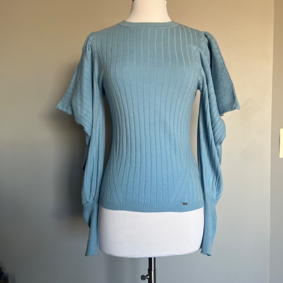 TED BAKER Bubless Extreme Puff Sleeve Knit Cocktail Blue Sweater Jumper Top - Picture 7 of 16